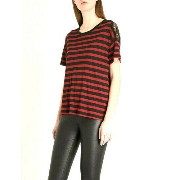 THE KOOPLES Sport Striped T Shirt Lace Red Black 2 - Picture 1 of 7